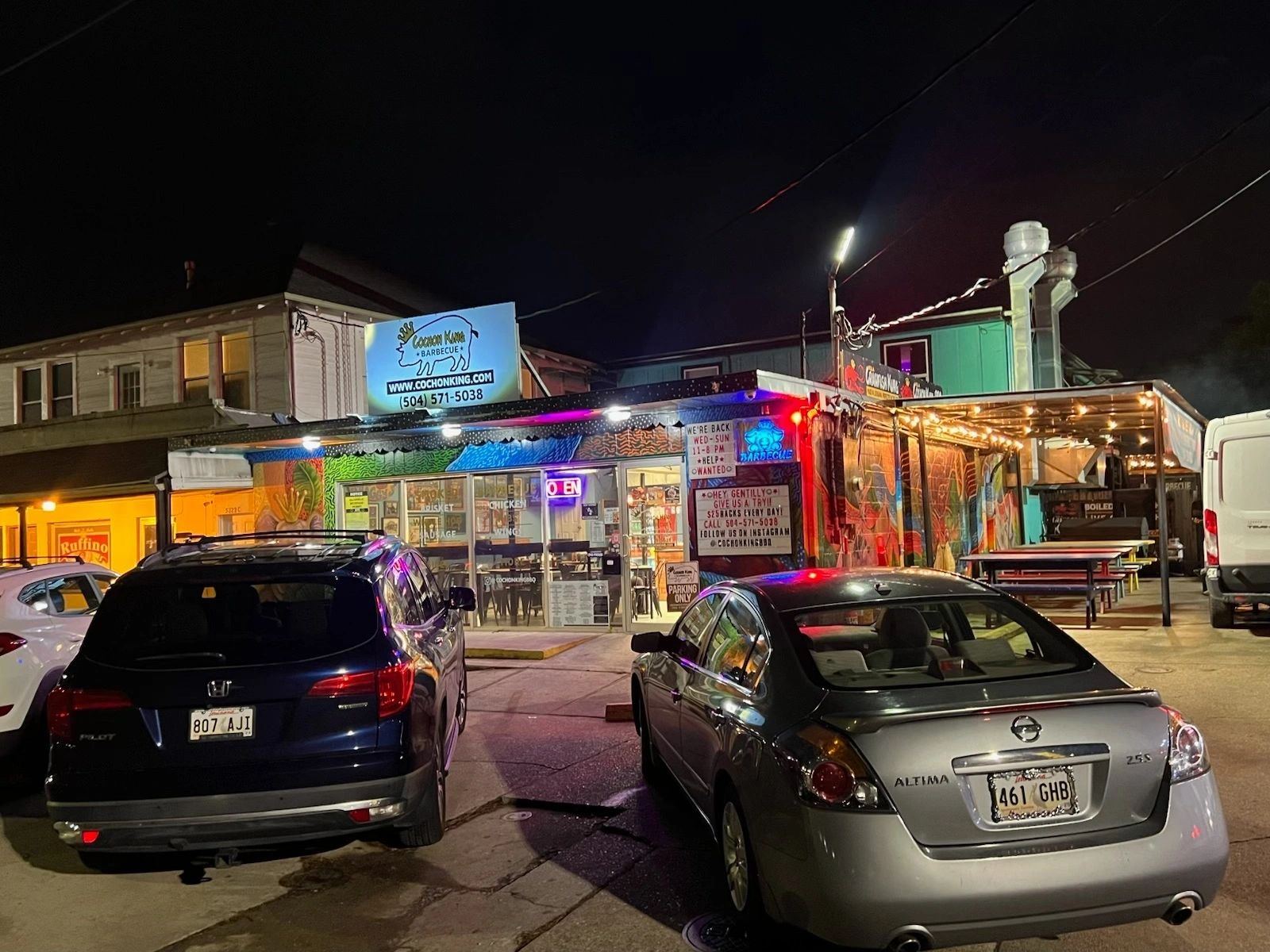 The Franklin Avenue spot lit up at night